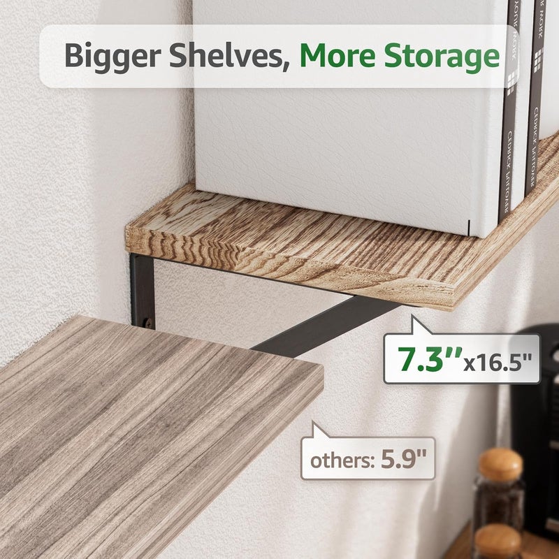 COCOYA Wall Shelves 7.3" Deep Set of 4, Solid Paulownia Wood Wider Longer Sturdy Easy to Install Wall Mounted Bookshelves Storage Shelves Bathroom Home Office Laundry Room Bedroom Organizer - Image 4